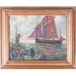 John Henry Amshewitz (1882-1942) British, 'Fishing Smacks Returning to Port', oil on canvas/board,