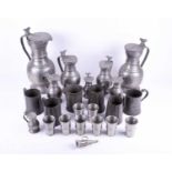 A collection of pewter, 19th century and later, to include a graduated set of eight German Zinn