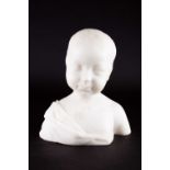 A late 19th or early 20th century carved marble bust of a young boy, unsigned, 26 cm high x 23 cm