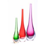 A group of three Murano Sommerso vases, probably by Flavio Poli, in various colourways, the