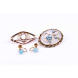 A 9ct rose gold and opal brooch, late Art Nouveau style, centred with an opal within a border of