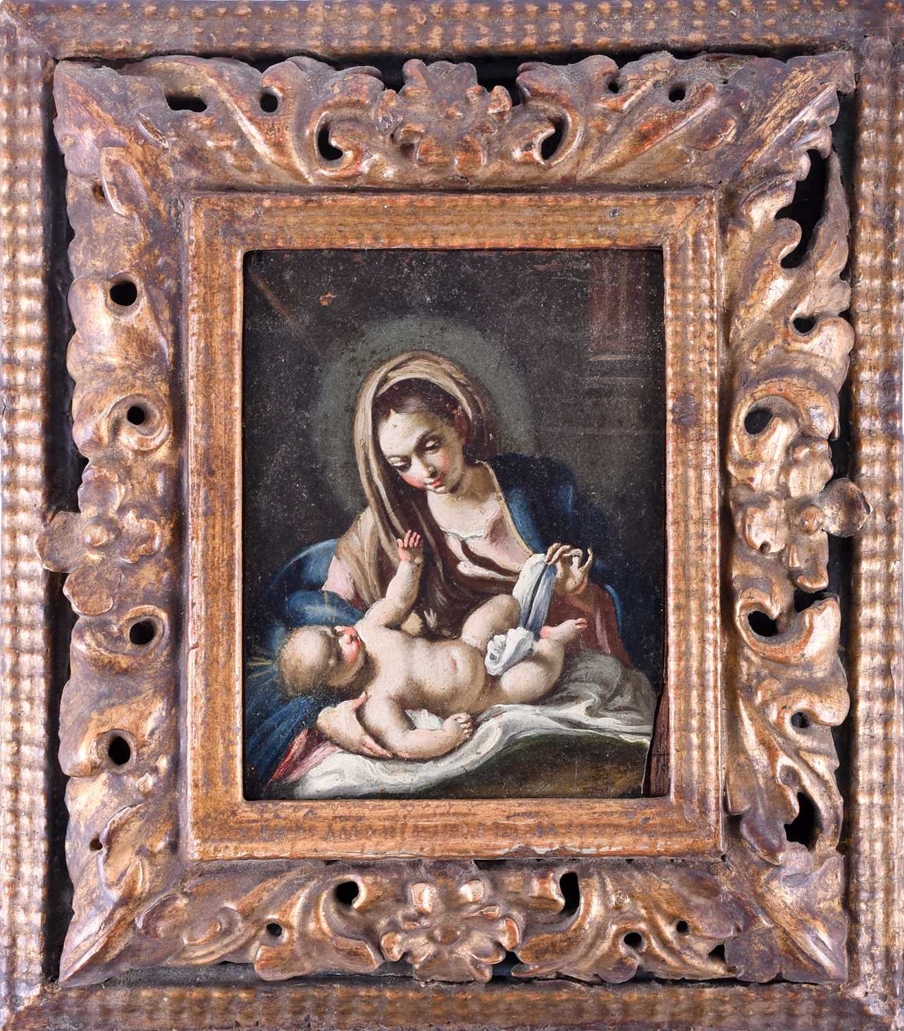 18th century Italian School, the Madonna and Child, oil on board, unsigned, 14 cm x 10.5 cm in a