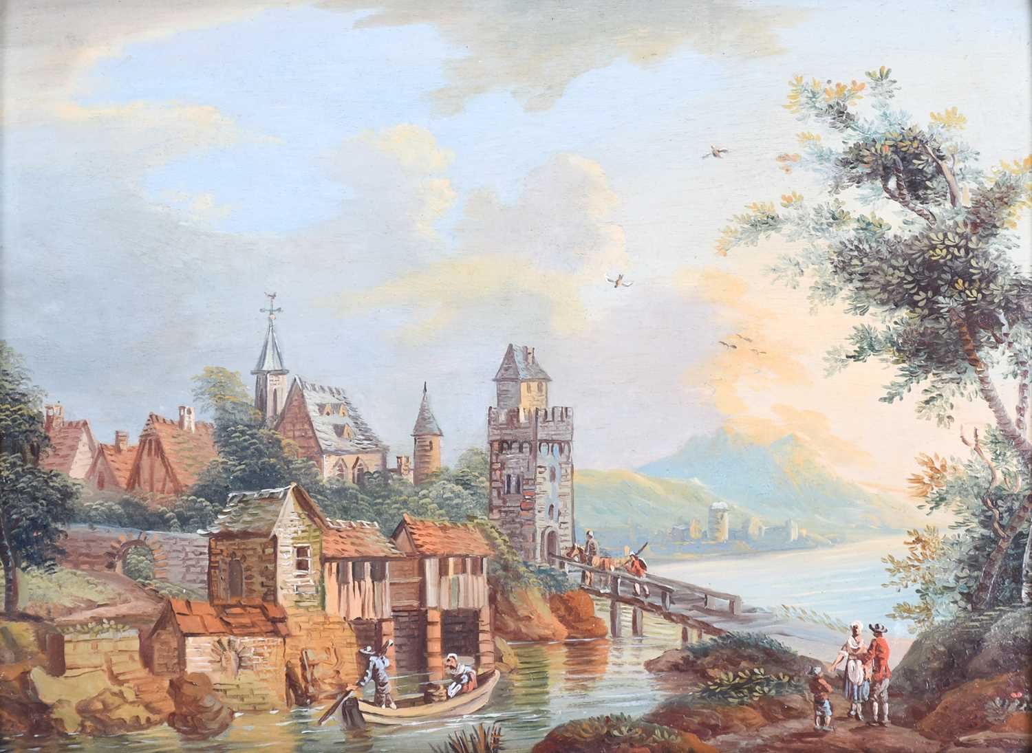 19th century Continental School Two gilt framed landscape scenes, both depicting Continental town - Image 3 of 6