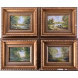 A group of four small 20th century oils, three signed Irena Eton, the other Laine Porter, each 11.