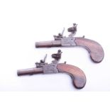 A pair of early 19th century Brunn of London flintlock muff pistols, with white metal mounted and