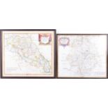 Two Robert Morden maps, Warwickshire & Northamptonshire, each hand tinted, sold by Abel Swale...,