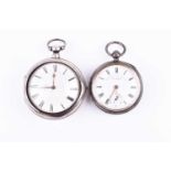 A William IV silver pair cased pocket watch by William Wallace of London, the white enamel dial with