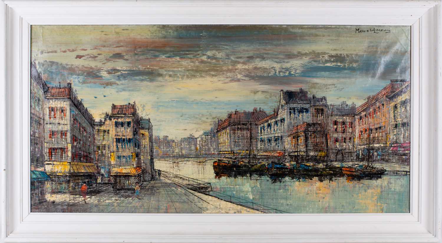Marcel Larean, (French, 20th century), Parisien view, from the Seine, signed, acrylic on canvas,