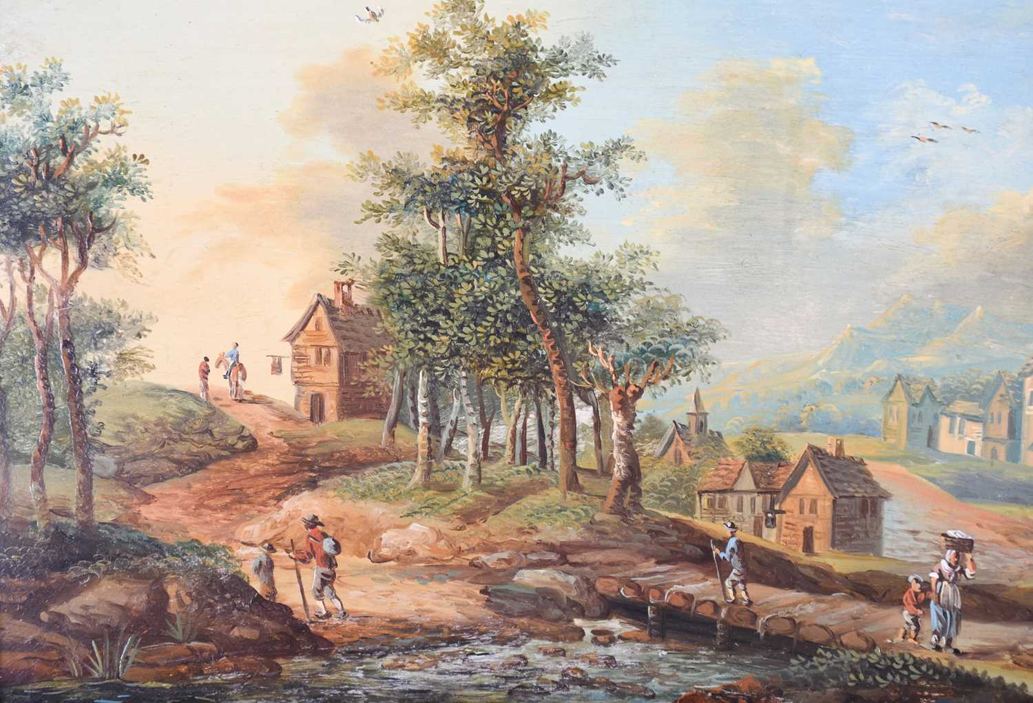 19th century Continental School Two gilt framed landscape scenes, both depicting Continental town - Image 4 of 6