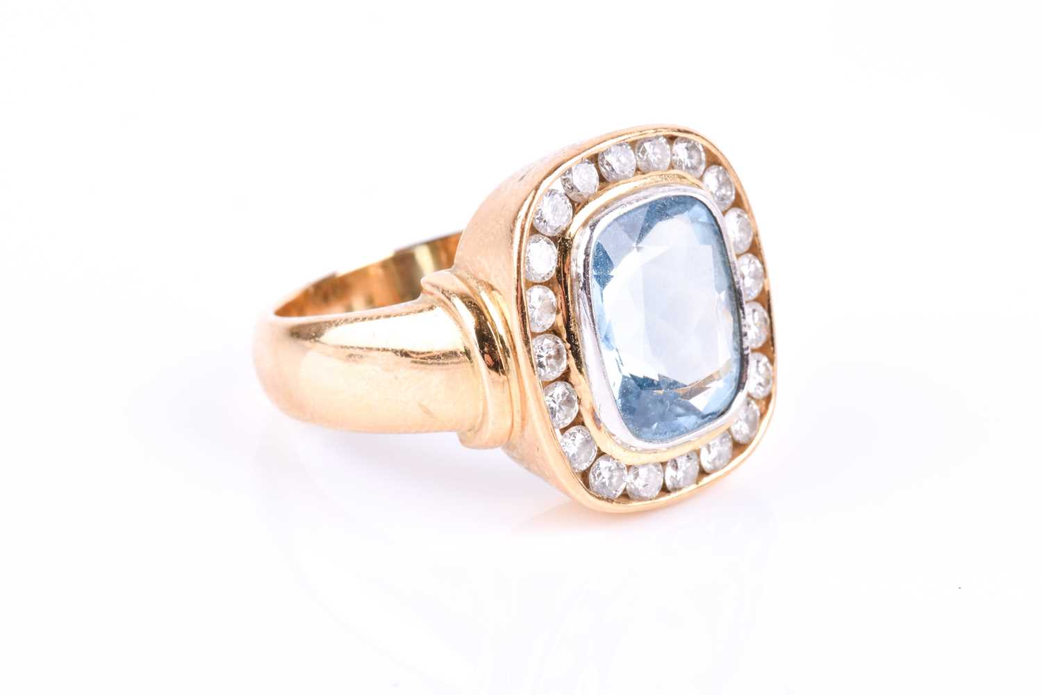 An impressive diamond and aquamarine cocktail ring, centred with a mixed rectangular cushion-cut - Image 2 of 3