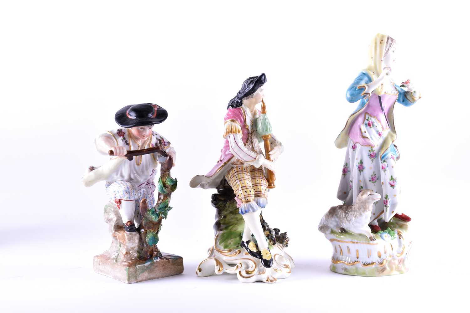 A 19th cenutry Meissen figure of a seated musician, 13 cm high, together with two further porclelain - Image 7 of 11