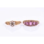 A 15ct yellow gold and pink sapphire ring, set with five graduated stones, hallmarked to shank, with