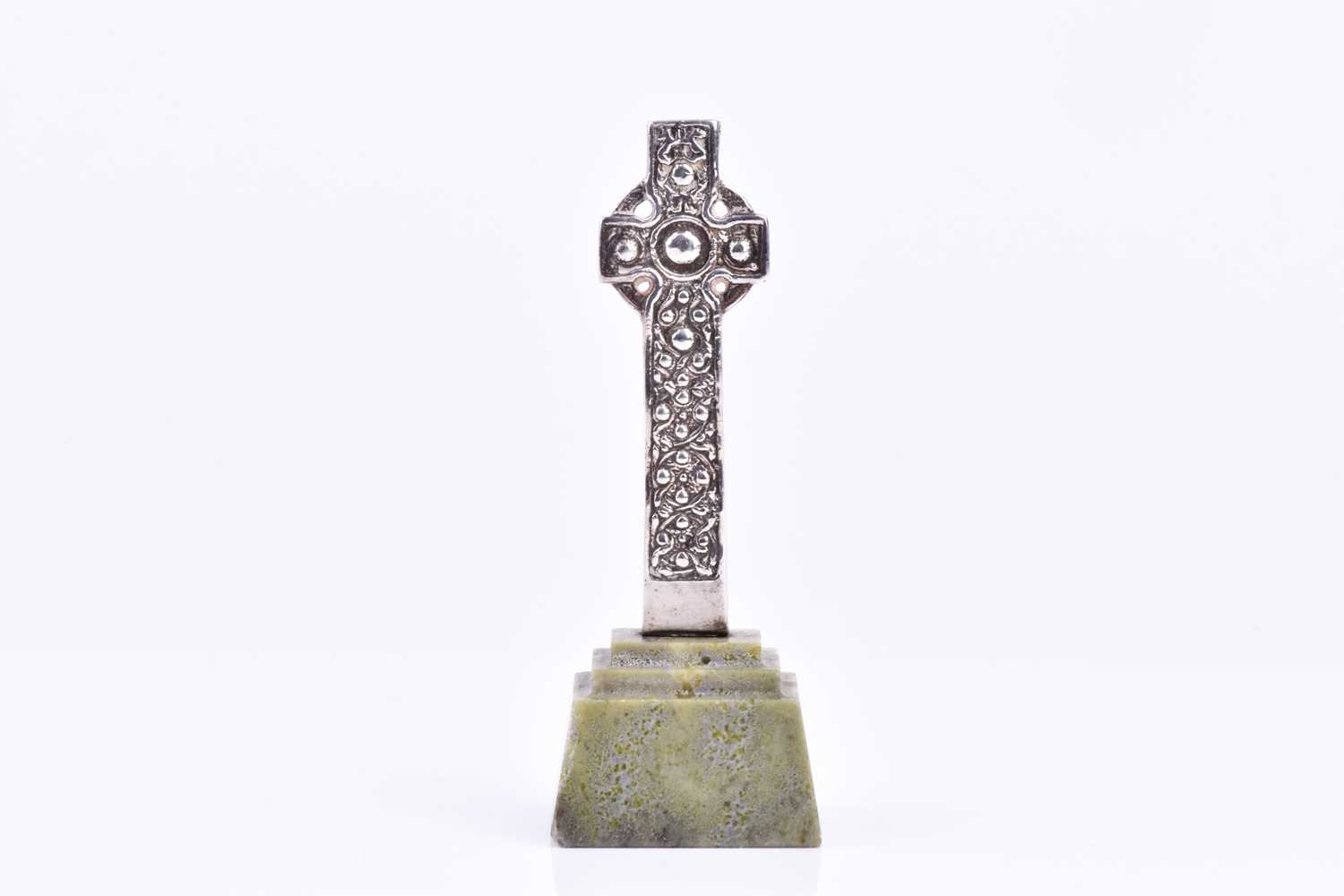 A silver St Matins cross, by Alexander Ritchie Iona, marked A.R. Iona and ICA, 1933, raised on a