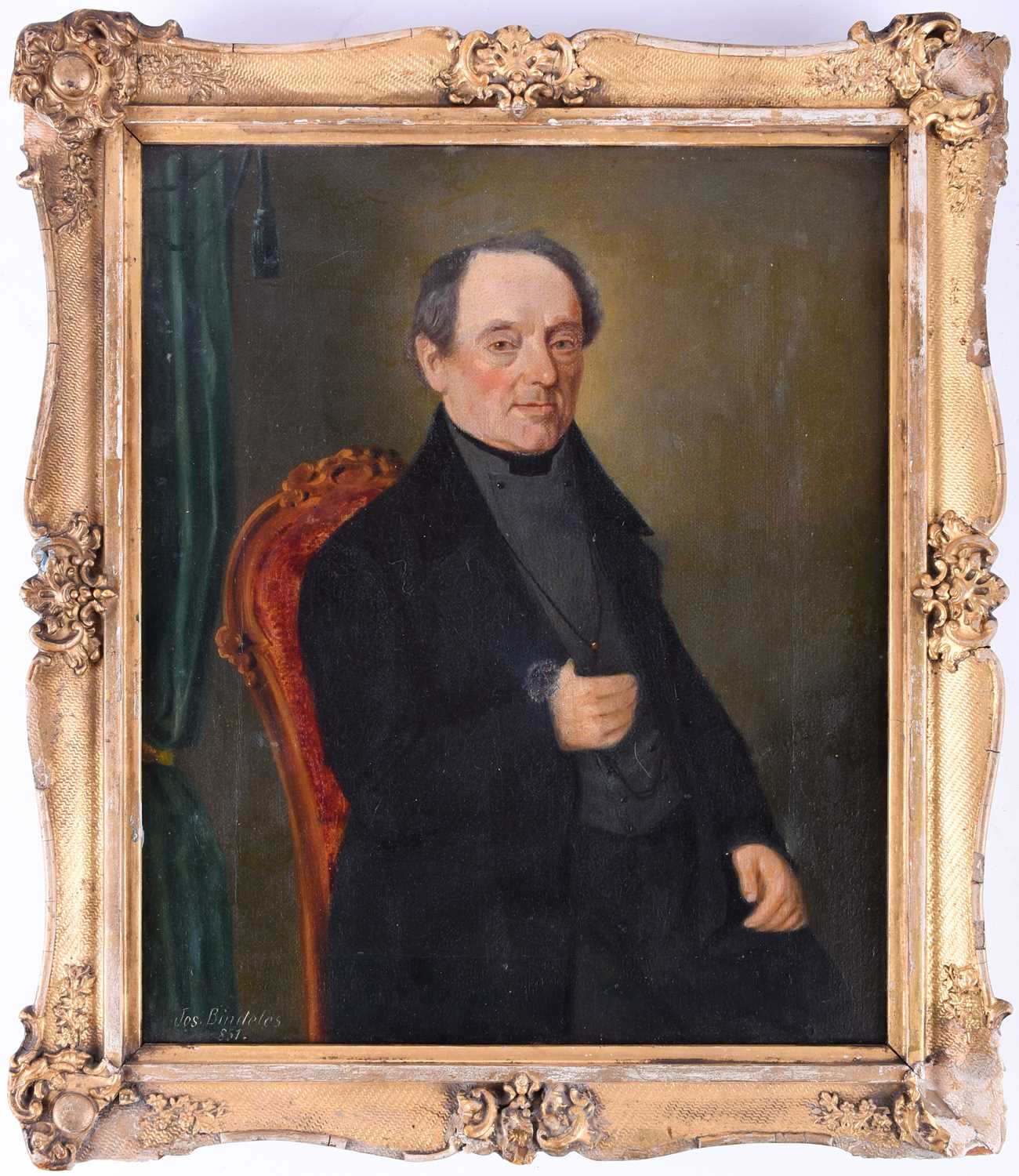 Joseph Bindeles, a portrait of a seated gentleman, dated 1851, oil on canvas, 27 cm x 22 cm in a