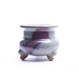 A Chinese Jun style censer, 20th century, with a single purple splash, the everted rim above a short