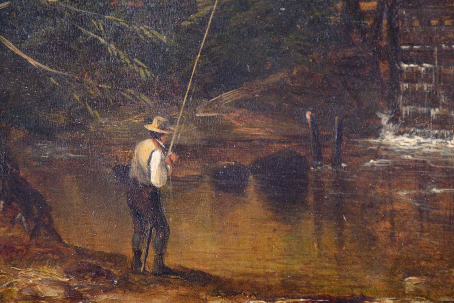 William Williams of Plymouth (1808 - 1895), fishing by the watermill, signed and dated 184*, oil - Image 2 of 4
