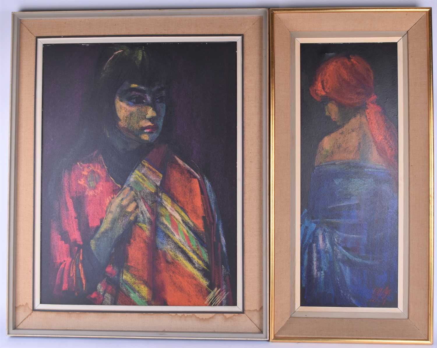 Maurice Mann (1921-1997), two coloured pastel portraits on panels, monogrammed to lower right