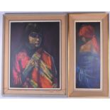 Maurice Mann (1921-1997), two coloured pastel portraits on panels, monogrammed to lower right