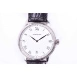 A Montblanc Tradition stainless steel quartz wristwatch, the silver dial with black Roman numerals