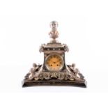 A fine Victorian parcel-gilt silver-mounted mantel clock with portrait bust surmount, London 1864 by