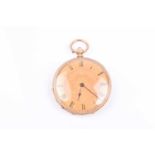 An early 19th century 18ct gold engraved fob watch, the gilt dial with black Roman numerals, and