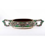 A large Faberge style silver, cloisonne and parcel gilt two handled bowl, possibly Moscow 1908 -