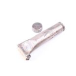 An unusual novelty Edwardian silver stamp applicator, fitted with roller, screw-cap lid for sponge /