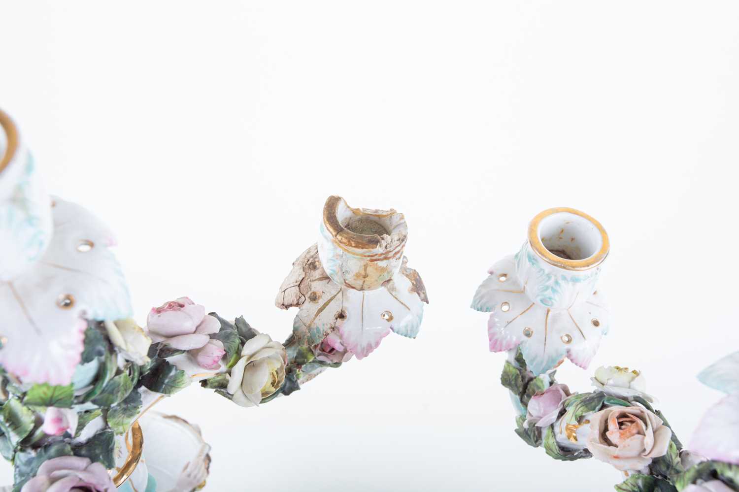 A pair of 19th century Sitzendorf porcelain figural candlesticks, modelled as a gentleman and a lady - Image 3 of 9