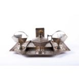 A Russian silver niello work smoking set, by Antip Kuzmichev, Moscow, 1899 - 1908, comprising a