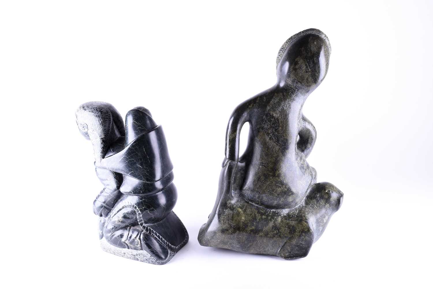 Two 20th century Alaska Inuit carved abstract figures, modelled as a mother with her child, finished - Image 2 of 6