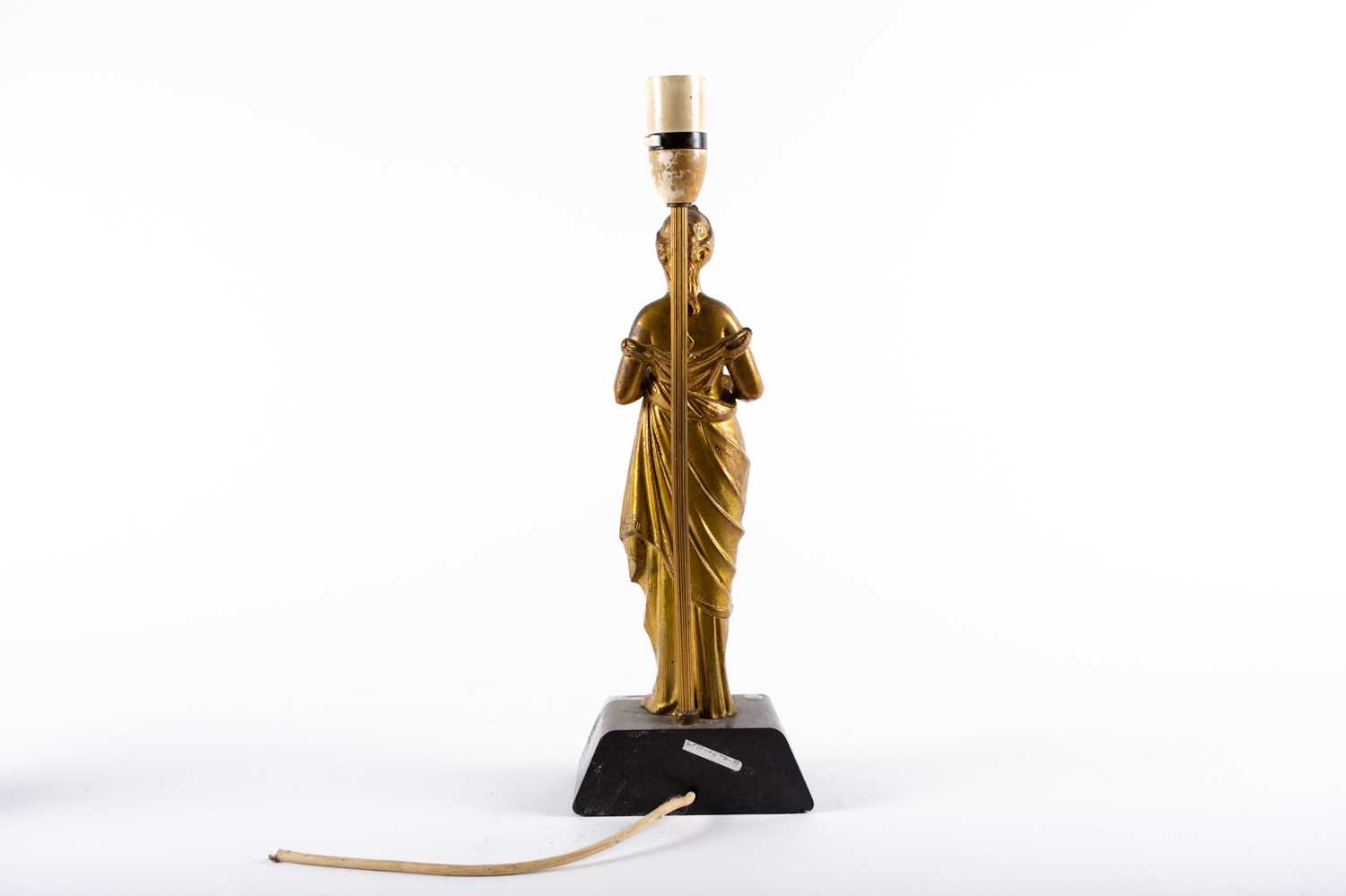 A Victorian gilt-bronzed table lamp, modelled in the form of a classical maiden in long sweeping - Image 4 of 4