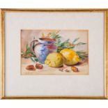 John Sherrin (1819-1896) British, a still life study of fruit and nuts beside a jug, watercolour,