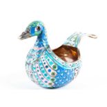 A Russian silver and enamel kovsh, modelled as a bird, marked '84' and 'Faberge', with stylised
