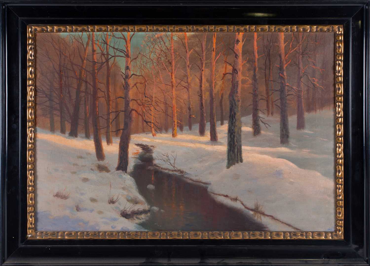 A late 19th / early 20th-century winter woodland scene, possibly Russian school, oil on canvas, in
