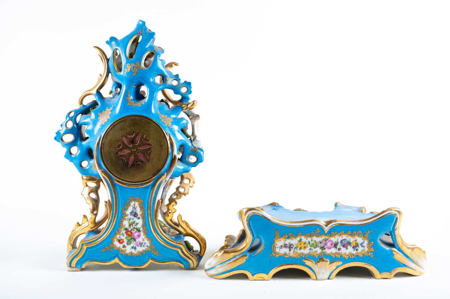 A 19th-century French porcelain chiming mantle clock on conforming stand, in the Sevres style with - Image 2 of 9