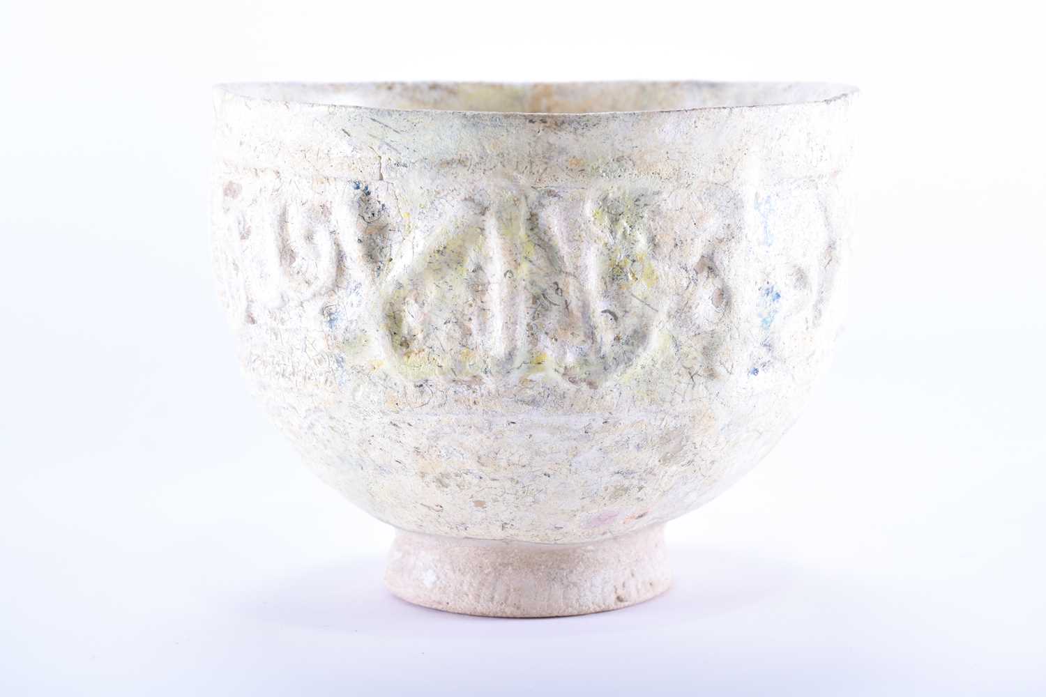 A medieval Islamic pottery bowl with moulded calligraphy,11th - 15th century, with a band of - Image 3 of 5