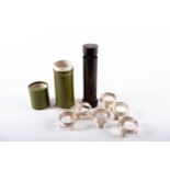 Gallia for Christofle, a set of six silver plated Modernist napkin rings, circular form with bark