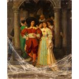 19th century school, a cavalier and his bride, oil on canvas mounted on board, indistintly signed