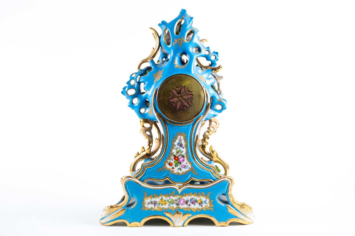 A 19th-century French porcelain chiming mantle clock on conforming stand, in the Sevres style with - Image 3 of 9