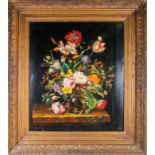 G Levot?, a large 19th century still life study of a vase of flowers in a vase, with a snail and