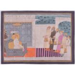 Indian School, 19th/20th century, a seated Shah with courtiers, gouache, 23.5 x 32.5cmCondition