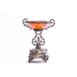 An early 19th century Austrian jewelled figural centrepiece, with a twin-handled agate bowl over a