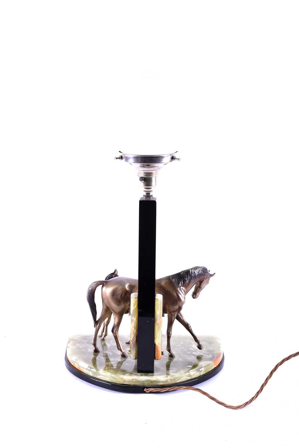 An Art Deco style equestrian-themed table lamp, modelled with a spelter mare and foal on a green - Image 4 of 4