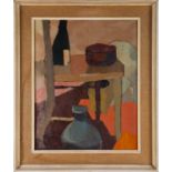 Babette Pryor (British XX-?), 'Chair with Blue Jug', oil on board, with label verso, framed. 54cm