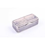 A 19th century Russian silver and niello work snuff box, of rectangular form with hinged lid, 7 cm