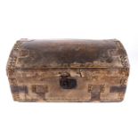 A small 19th-century dome-topped trunk/seaman's chest with pony skin body and applied iron supports,