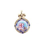A silver gilt and enamel pendant, centred with a circular plaque depicting two cherubs playing