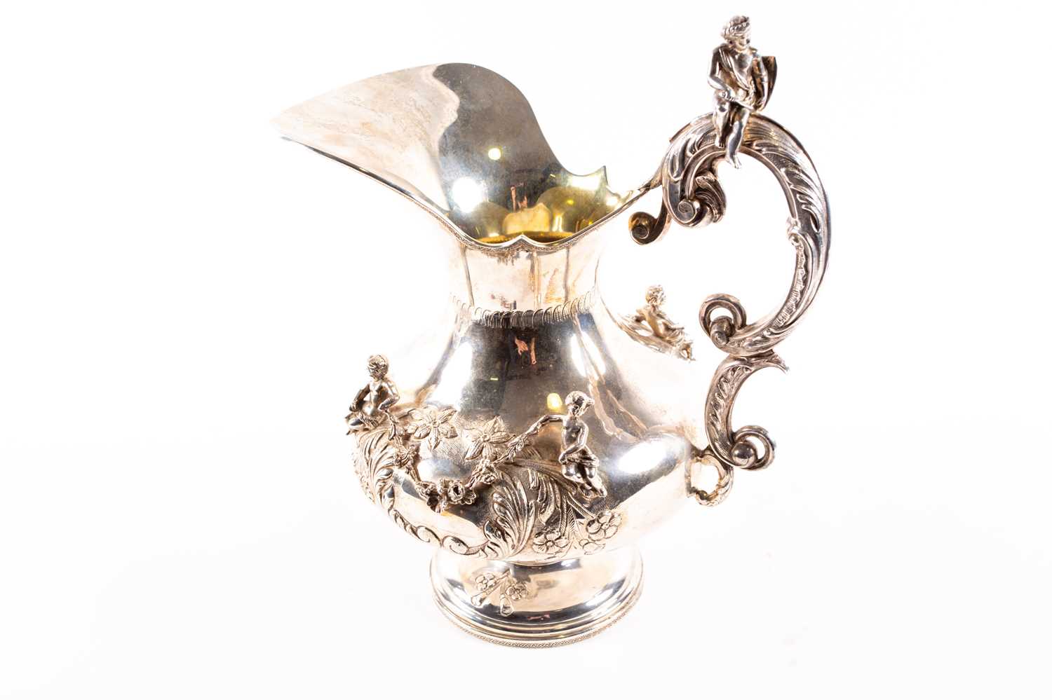A Continental silver water pitcher, impressed marks, 20th Century, baluster form, acanthus-leaf - Image 3 of 5