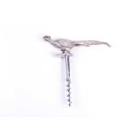 A silver corkscrew, the handle formed as a pheasant, with inset red glass eyes, J.B. Chatterley &