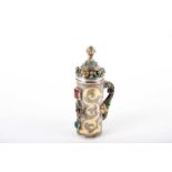 Judaica, a silver and gem set lidded tankard, 19th /20th century, the domed lid with ball finial